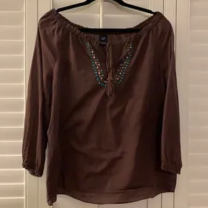 GAP Embroidered OTS Brown Cotton Top thumbnail 1