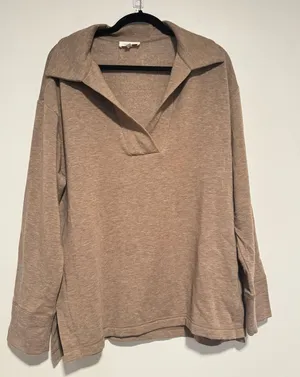 Haven Well Within L Tan Collared Pullover Top‎ Long Sleeve TENCEL Blend Shirt thumbnail 1