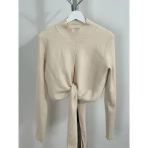 Athleta x Alicia Keys Ribbed Tie Front Knit Wrap Top Sweater Cream Womens Size M thumbnail 4