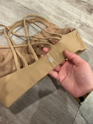 Athleta Solace Keyhole Sports Bra in Tan Size S thumbnail 4