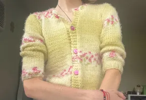 Handmade Vintage Cottage Core Hand Knit Cardigan Sweater thumbnail 4