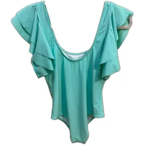 Teal One Piece Summer Ruffle Sleeve Padded Swimsuit Women's Size Medium thumbnail 2