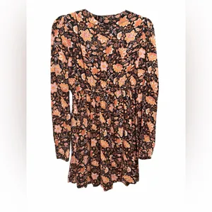 Billabong Sweetest Dream Floral Mini Dress Black Pebble Long Sleeve L thumbnail 11