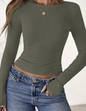 Olive Green Ribbed Long thumbnail 1