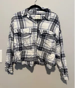 Abercrombie & Fitch Soft A&F Collection Plaid Flannel Shirt Blue White Medium thumbnail 1