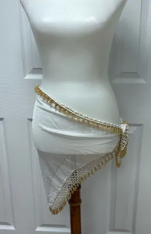 Egyptian Belly Dance Hip Scarf With Gold‎ Bead Trimming - 39" x 25" x 25". thumbnail 1
