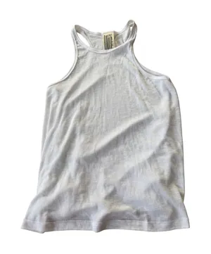 Free People White Ribbed High Neck Racerback Tank Top Small S P Made in USA‎ thumbnail 1