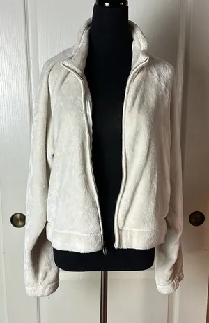 Hollister White Teddy Fleece Zip Up Jacket Cozy Warm thumbnail 1