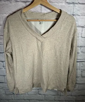 Orvis vneck Beige Pullover fleece lined Sweater‎ Womens size small thumbnail 1