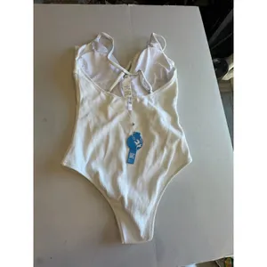 Cupshe Womens White Ribbed Ruffle V-Neck Halter One Piece Swimsuit Large NWT thumbnail 3