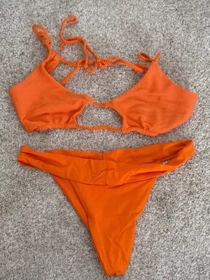 Frankie’s Bikinis Orange Ribbed Cutout Bikini Set thumbnail 1