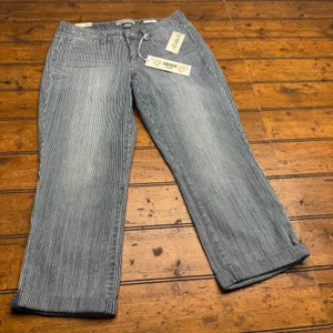 Vintage America Blues Boho Crop Striped Wide Leg Cuffed Jeans Blue White‎ 8/29 thumbnail 1