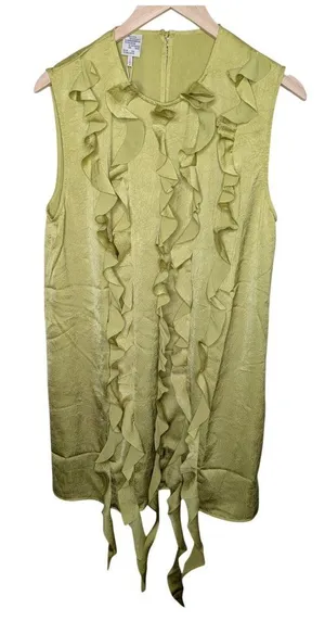 Baum Und Pferdgarten Sleeveless Ruffle Front Satin Dress Dark Citron Size 44 EU thumbnail 1