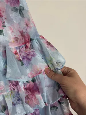 Lulus Trending Adorable Light Blue Floral Tiered Halter Mini Chiffon Dress sz L thumbnail 7