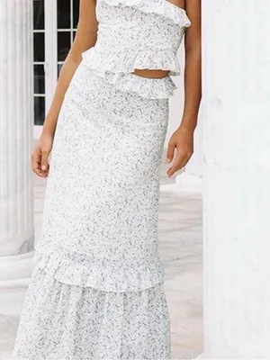 Peony for Anthropologie One-Shoulder Floral Maxi Dress in White and Light Blue thumbnail 4