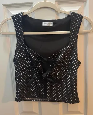 Vestique Black and white polka dot tie top thumbnail 1