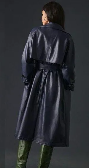 Faux Leather Navy Trench Coat thumbnail 1