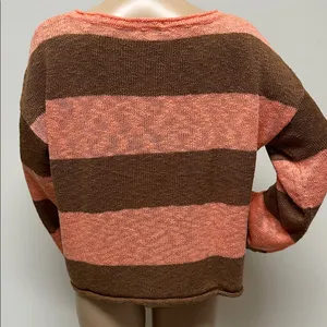 True Craft Brown & Orange Wide Striped Wide Bell Sleeve Cropped Sweater size M thumbnail 6