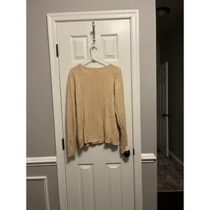 IZOD Tan Cable Knit Crewneck Sweater Sz. XL. thumbnail 4