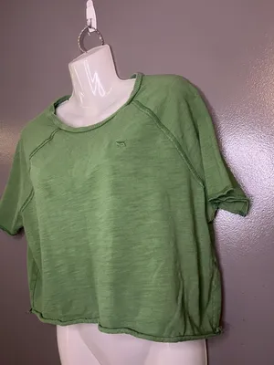 PINK Victoria's Secret Shirt Womens Small Green Cropped Raglan Dog Tee Top thumbnail 4