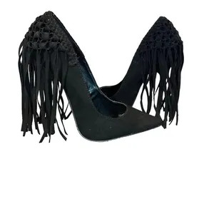 Steve Madden Tipsyy Black Suede Fringe Heels Sz 6 thumbnail 4