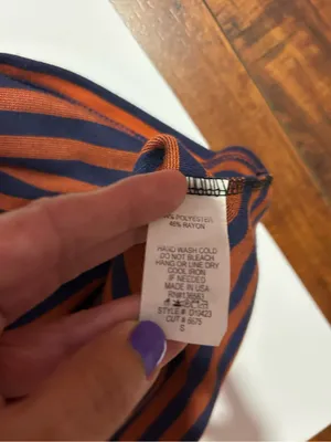 Striped Orange and Navy Belted Casual Dress thumbnail 4