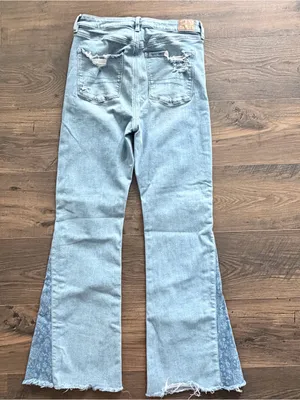 American Eagle Super Hi-Rise Flare Jeans Distressed Patchwork Size 10 Regular thumbnail 13