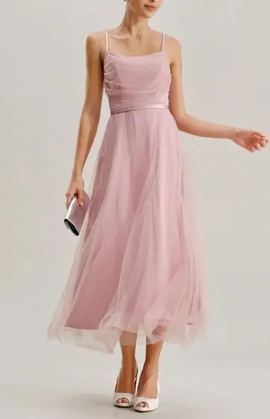 Rihoas Pink Mesh Flowy Slip Midi Dress thumbnail 3