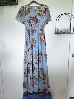 NWT Baltic Born Naomi Short Sleeve Blue Multi Floral Print‎ Maxi Dress Size XS thumbnail 2