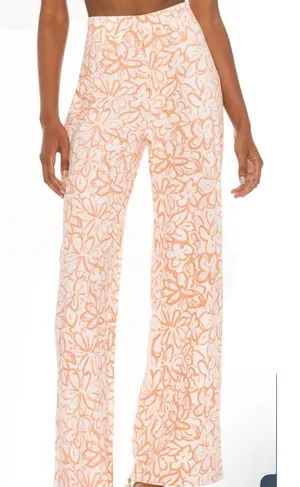 Free People Love So Right Wide Leg Pants Peach Floral Size 8 Boho Coastal Resort thumbnail 1