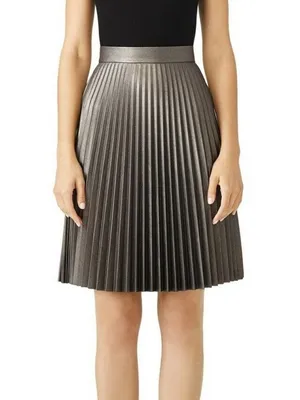 Slate & Willow Gunmetal Faux Leather Skirt 6 Pleated Indie Steampunk thumbnail 3