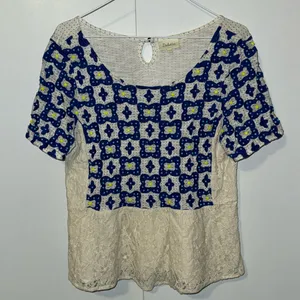 Anthropologie Deletta Beaded Lace Peplum Top Short Sleeve Shirt Blouse Women’s S thumbnail 3