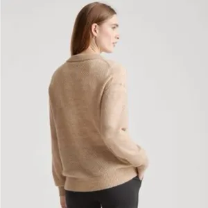 Quince Baby Alpaca Wool Diamond Stitch Crewneck Sweater Camel Small thumbnail 2