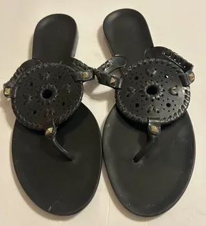 Jack Rogers Black Medallion Stud Thong Sandals thumbnail 1