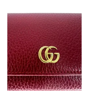 Gucci GG Marmont Continental‎ Wallet Hibiscus Red Pebbled Leather Wallet thumbnail 7
