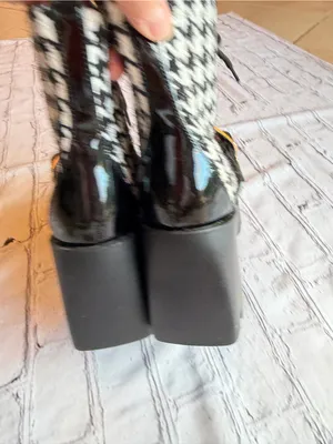 Betsey Johnson Y2K Chunky Platform Boot Houndstooth Black White Buckle Bratz 6.5 thumbnail 13