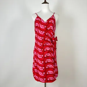NWT Farm Rio Linen blend Copabanana Wrap Mini Dress Red Pink Size M thumbnail 6
