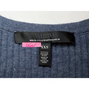 White House | Black Market Elbow Sleeve Cashmere Blend Puff Henley Sweater Blouse V-Neck Fuzzy Ribbed thumbnail 7