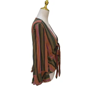 American Eagle Striped Tie Front Boho Shrug Top Long Flutter‎ Bell Sleeve Size M thumbnail 5