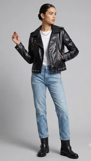 Twinset Milano Black‎ Genuine Leather Pearl Studded Biker Moto Jacket Womens S thumbnail 1