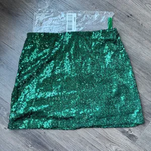 NWOT Tipsy Elves Emerald Green Sequin Mini Skirt Womens Size Med Stretch Zip thumbnail 3