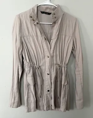 Zara Basic tan cream‎ jacket button down pockets elastic sides trendy classic Size XS thumbnail 1