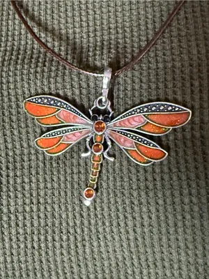 Dragonfly Pendant Necklace in Orange and Black- Women's Jewelry thumbnail 2