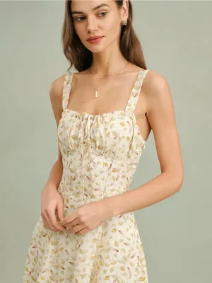 Rihoas Apricot Floral Zipper Slip Midi Dress thumbnail 3