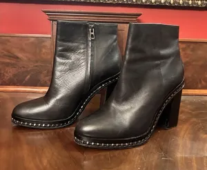 Coach Justina‎ Bootie Black Leather Moto Ankle Boots 9.5B 3.5" Heel Studded Sole thumbnail 1