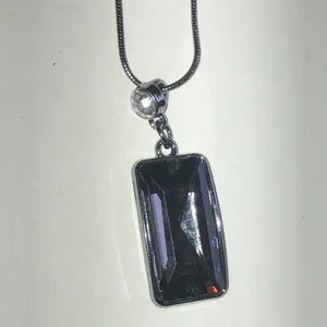Dark Gray Smoky Gray Rectangle Pendant Necklace and Earrings Set thumbnail 5
