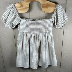 Abercrombie & Fitch Emerson Baby Doll Mini Dress Large Petite Puff Sleeve Stripe thumbnail 5