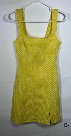 Urban Outfitters Yellow White Floral Textured Square Neck Mini Dress XS thumbnail 1