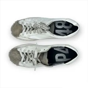 P448 John Sneaker Coated Leather Faux Fur Tongue Lace Up Shoes Size 38 thumbnail 4
