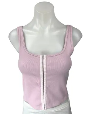 Abercrombie & Fitch Soft A&F Pink Rib Knit Hook & Eye Corset Bustier Tank Top M thumbnail 1